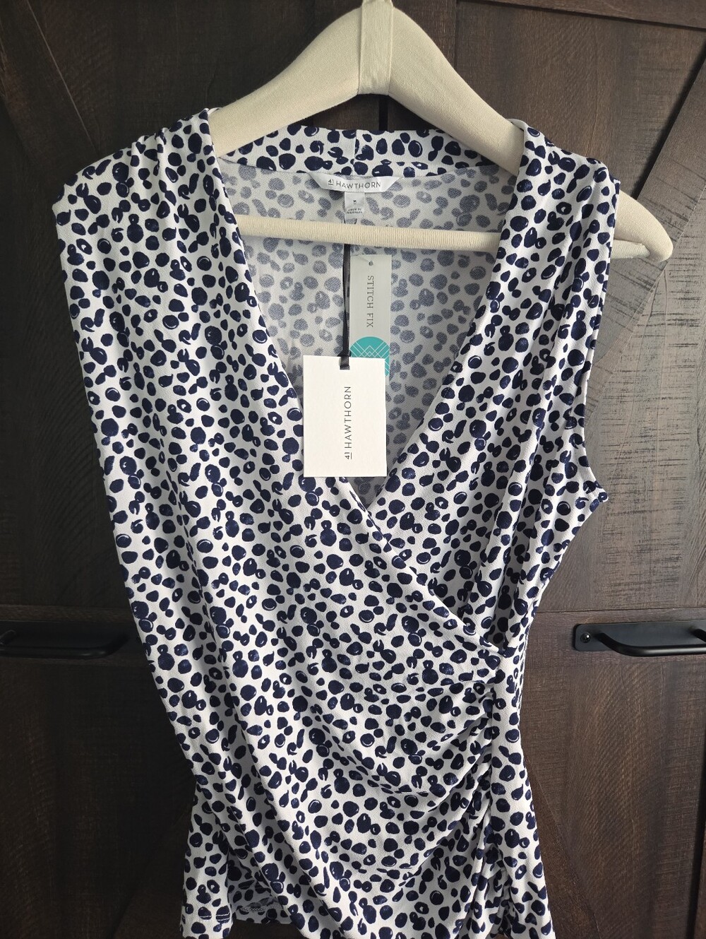 41 Hawthorn⁷ Navy Dot Shirred Wrap Tank Top